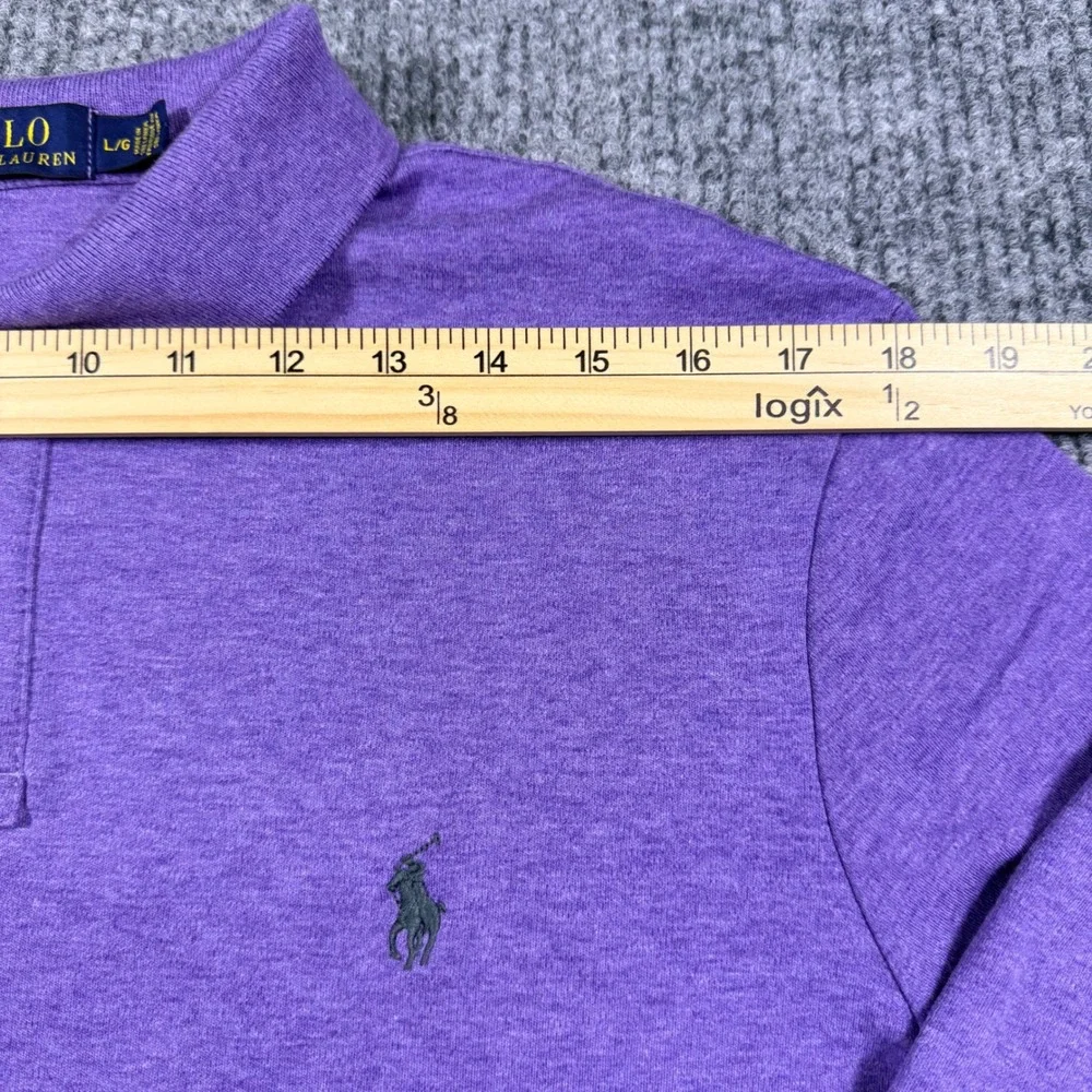 Polo Ralph Lauren Mens Large Purple Heather Long Sleeve Cotton Polo Shirt L